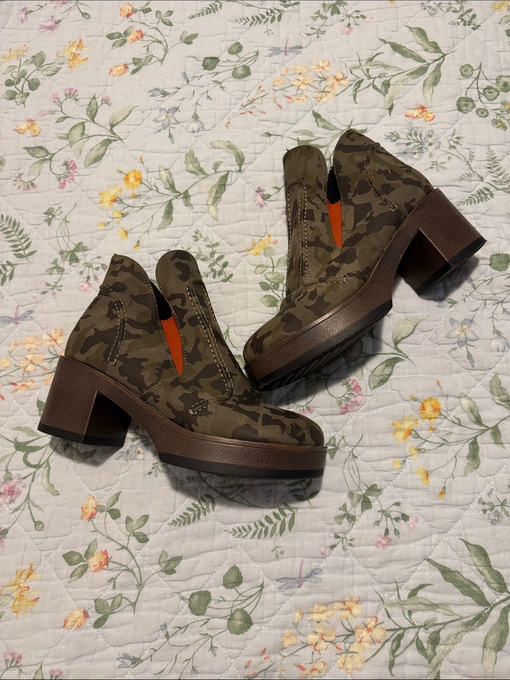 Muk Luks Camouflage Ankle Booties with Orange Gusset